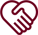 graphic of hands shaped like a heart. Our Customers.